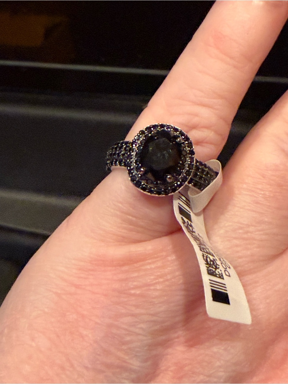 Genuine Black Spinel Halo Ring in Sterling SilverWomen Jewelry